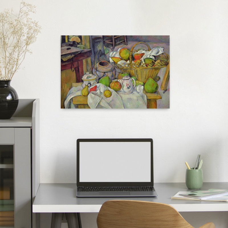Nature morte au panier, 1888-1890, estampe murale abstraite contemporaine représentant des fruits, H 16 po x l 24 po