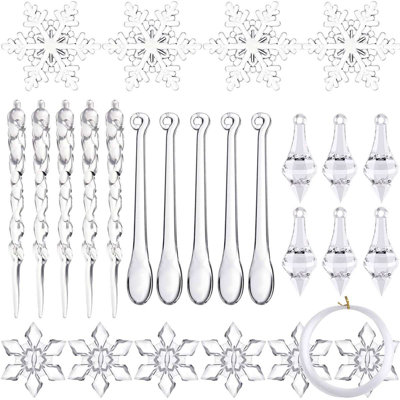 57pcs Crystal Christmas Ornaments for Tree Decorations Hanging Acrylic Snowflake Icicle Ornaments