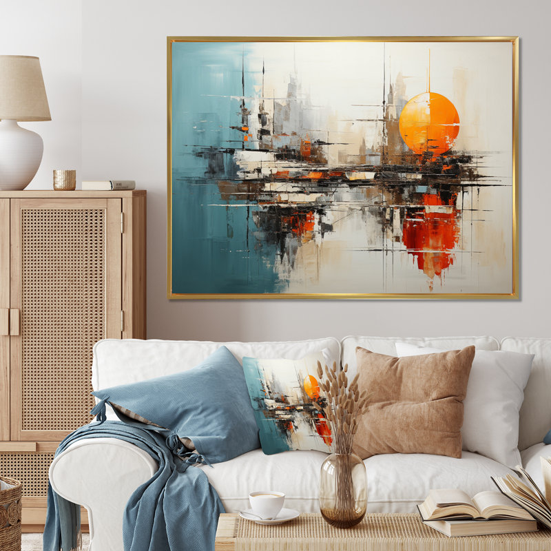 Harmonieux hybride II sur toile, Cadre flottant doré, H 30 po x l 40 po x P 1,5 po