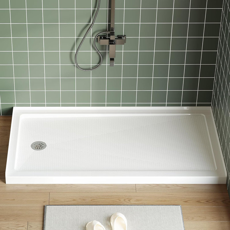 Bac de douche à drain - Base à seuil simple, surface texturée antidérapante, base de douche légère en ABS, ensemble de bonde facile à installer inclus