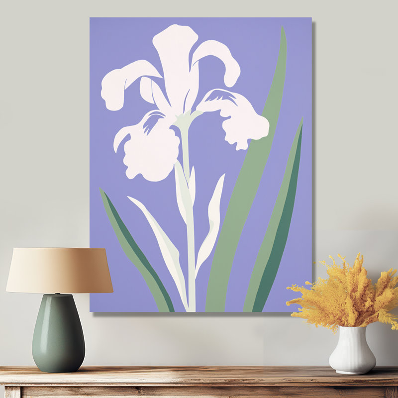«Minimal White Iris Flower On Mauve - Iris», art mural, H 32 po x l 24 po, Toile tendue