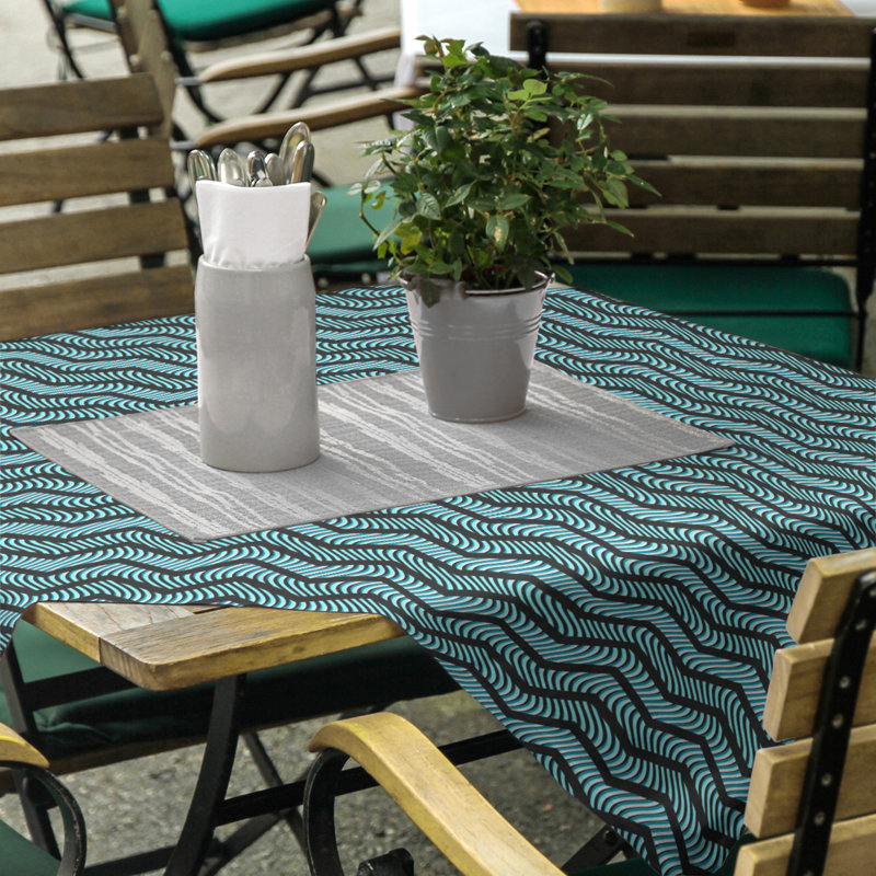 Nappe à chevrons ondulés Stephenie, Noir / bleu sarcelle