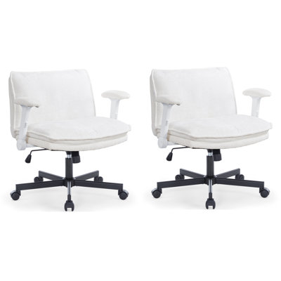 2 pieces Velvet Cross Legged Office Chair With Adjustable Armrest Modern Ergonomic Computer Chair
