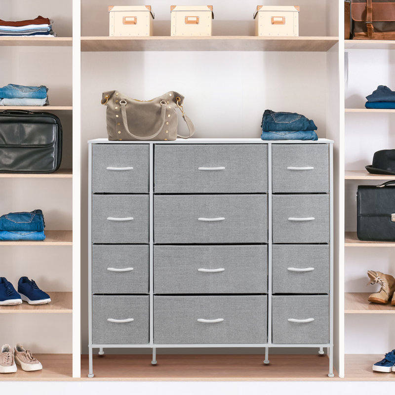 Sleek White 12-Drawer Organizer with Faux Wood Top and Steel Frame