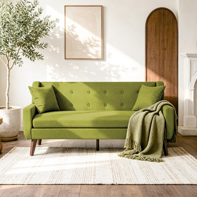 Davey Upholstered Linen Blend Button Tufted Square Arm Loveseat
