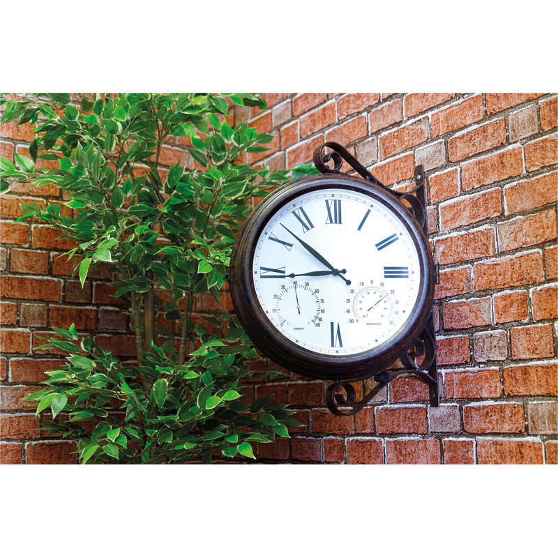 Double Sided 15" Outdoor Station Clock with Thermometer Hygrometer
