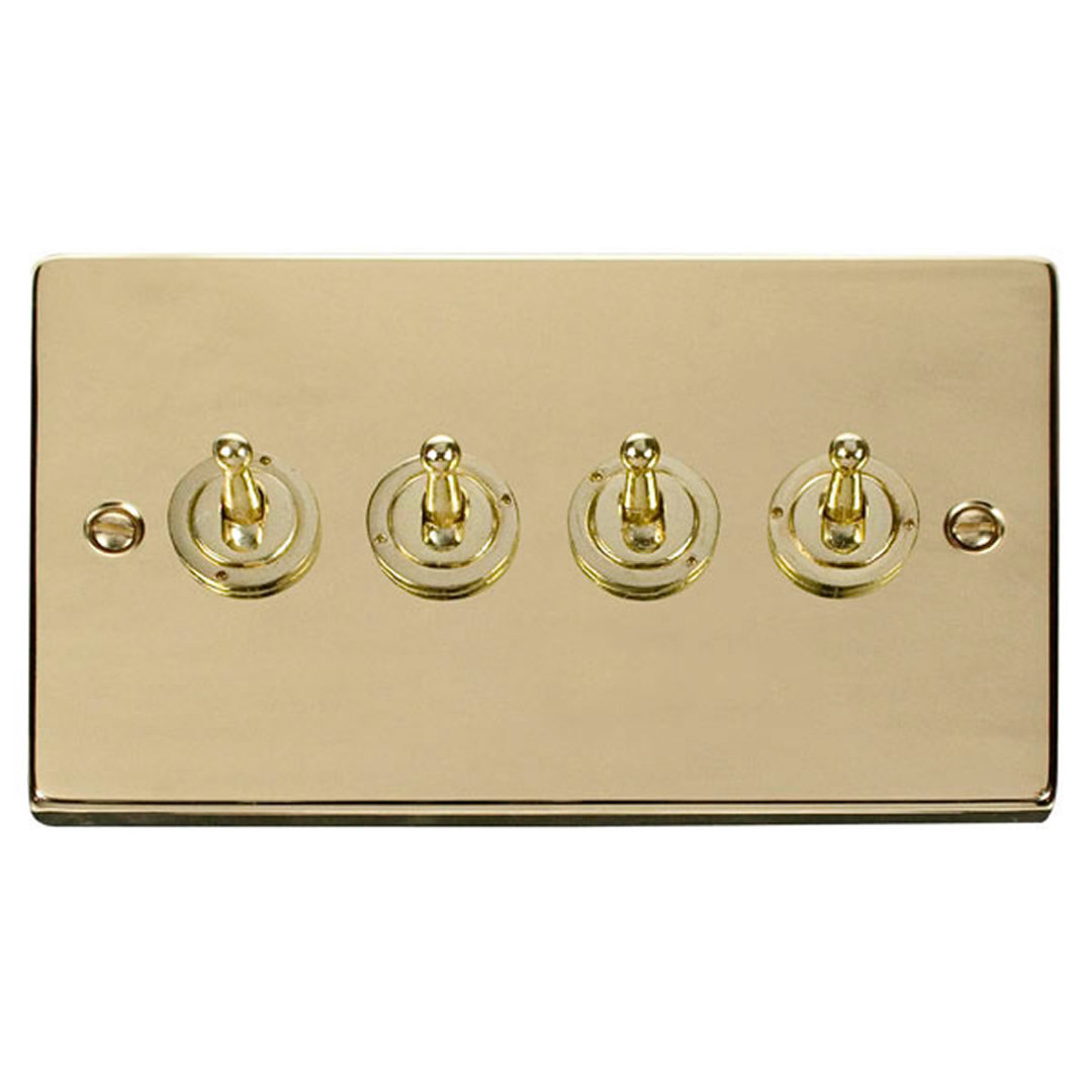 Polished Brass 4 Gang 2 Way 10AX Toggle Light Switch