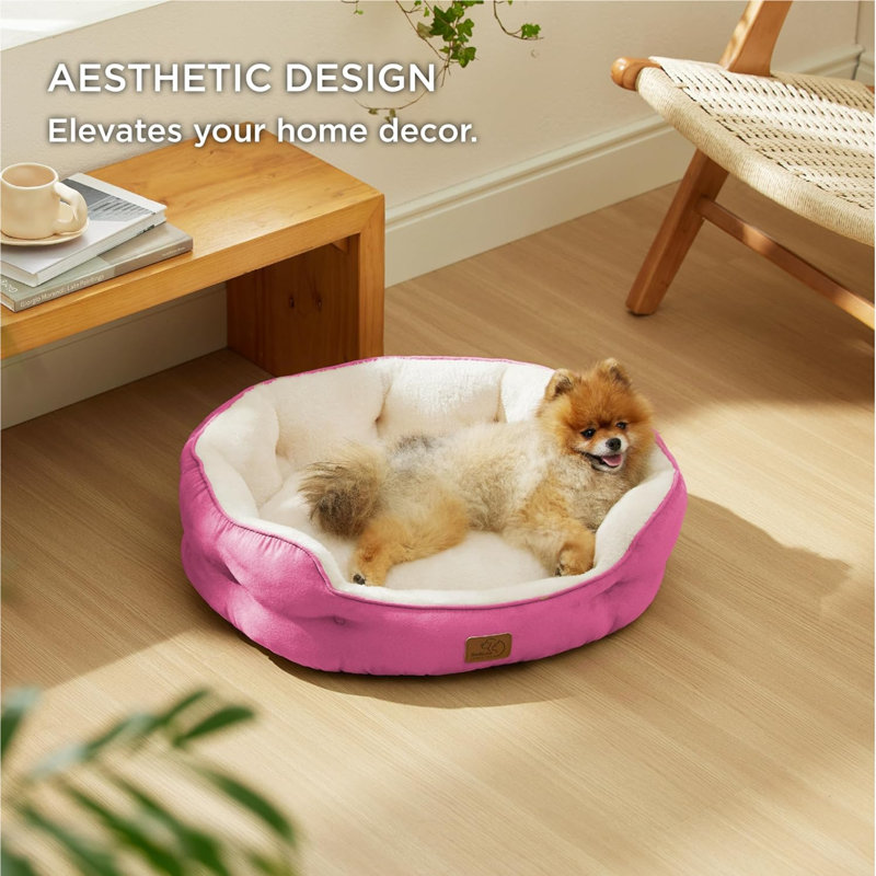 Lit pour animal de compagnie avec traversin, Petit (L 25 po x l 21 po), Rose sachet