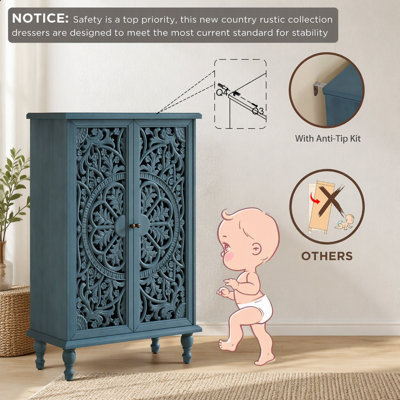 Armoire décorative à double porte découpée style ferme avec tablette réglable