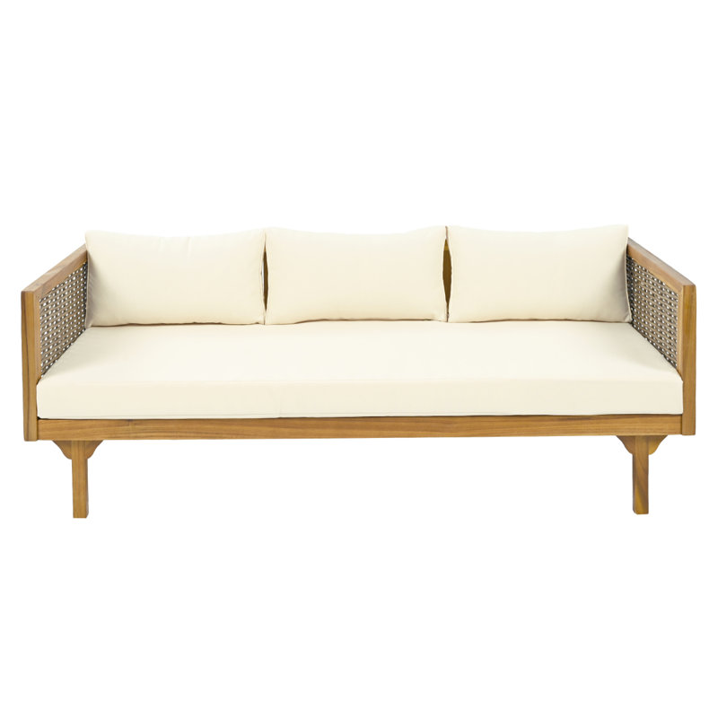 CLAREMONT 3 SEATER DAYBED WITH RATTAN ARMS, Teak/Beige