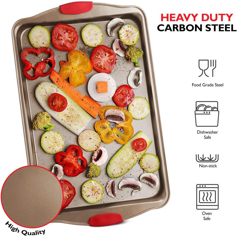 Brown Nonstick Carbon Steel Bakeware Set with Silicone Handles, 6-Piece