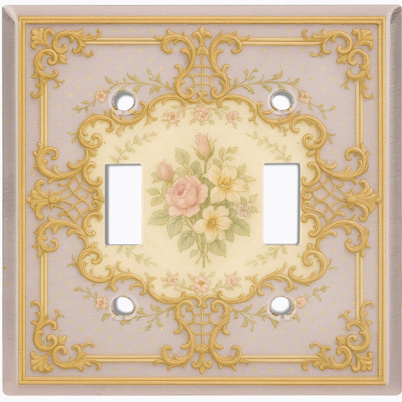 Couvercle de plaque d'interrupteur en métal; Bascule standard à 2 bandes US - fleurs damassées, Double # 2