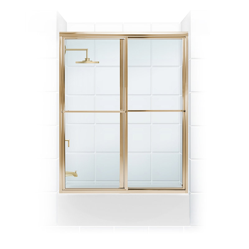Newport Series Framed - W x 56'' H Double Added Door Framed Tub Door with, Brite Silver (Chrome), Clear