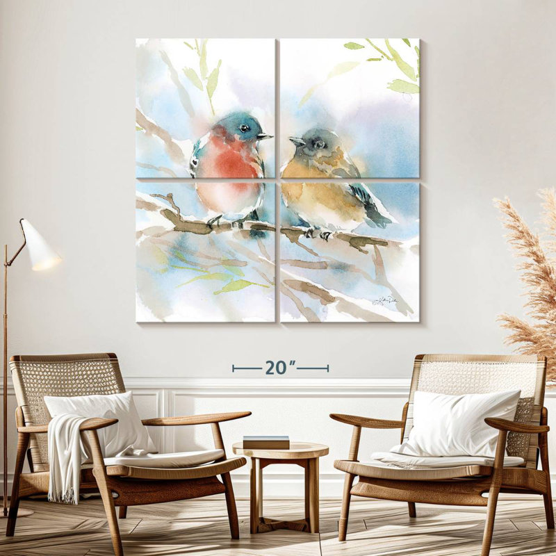 Paire d'oiseaux bleus Brampt au printemps, H 57 po x l 57 po