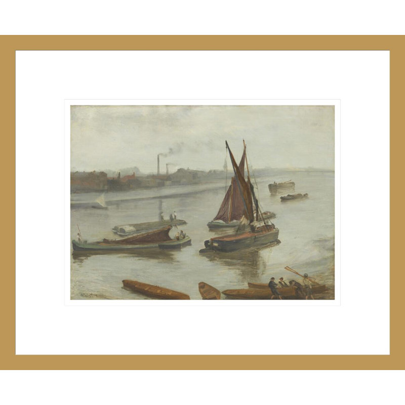 Gris et argent: «Old Battersea Reach» par James McNeill Whistler, impression giclée encadrée, H 13,75 po x l 16,61 po