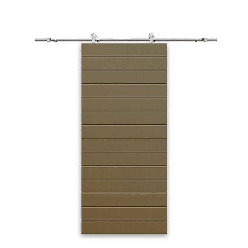Porte de grange en bois manufacturé et en métal avec trousse de quincaillerie d'installation, 30 po x 96 po, Vert olive