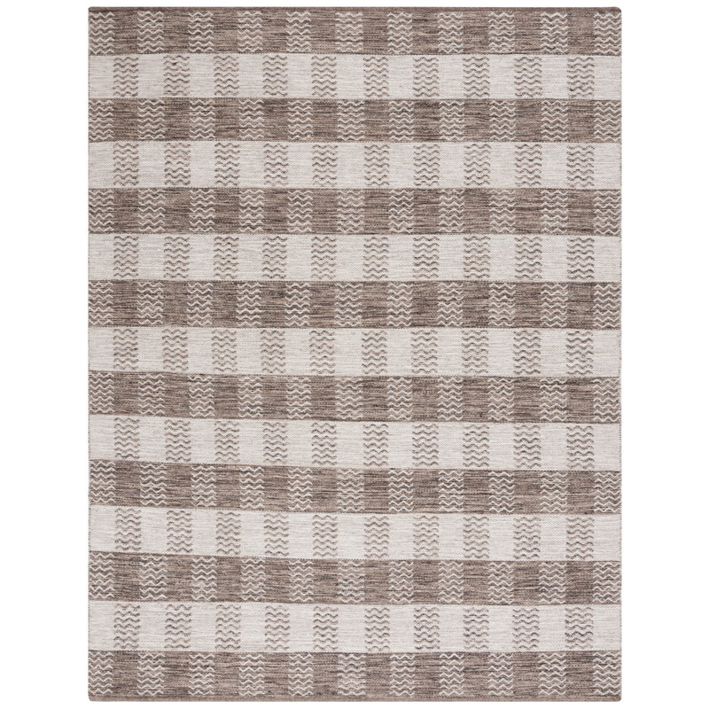 Tapis en laine / coton tissé à la main Vacaville gris clair / brun, Rectangle 9 pi x 12 pi