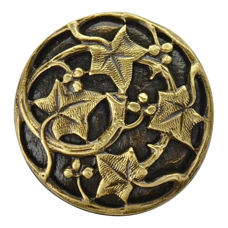 Leaves 1.125" Diameter Mushroom Knob, Antique Brass