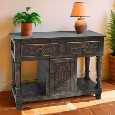 Hand-Carved Wood Accent Cabinet Console
