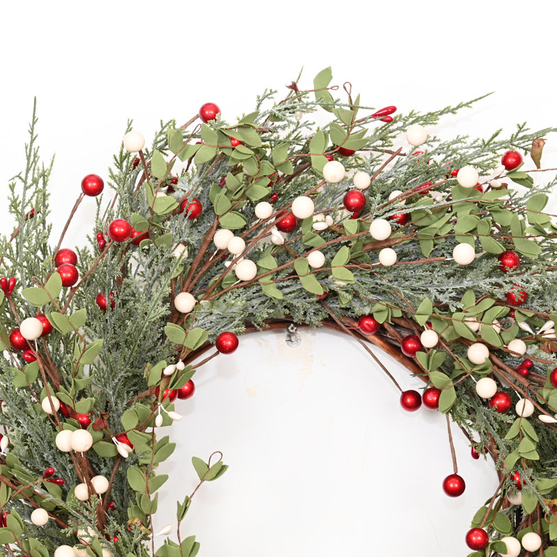 Mini couronne de fleurs de baies d'eucalyptus artificielles 24 po 24 po