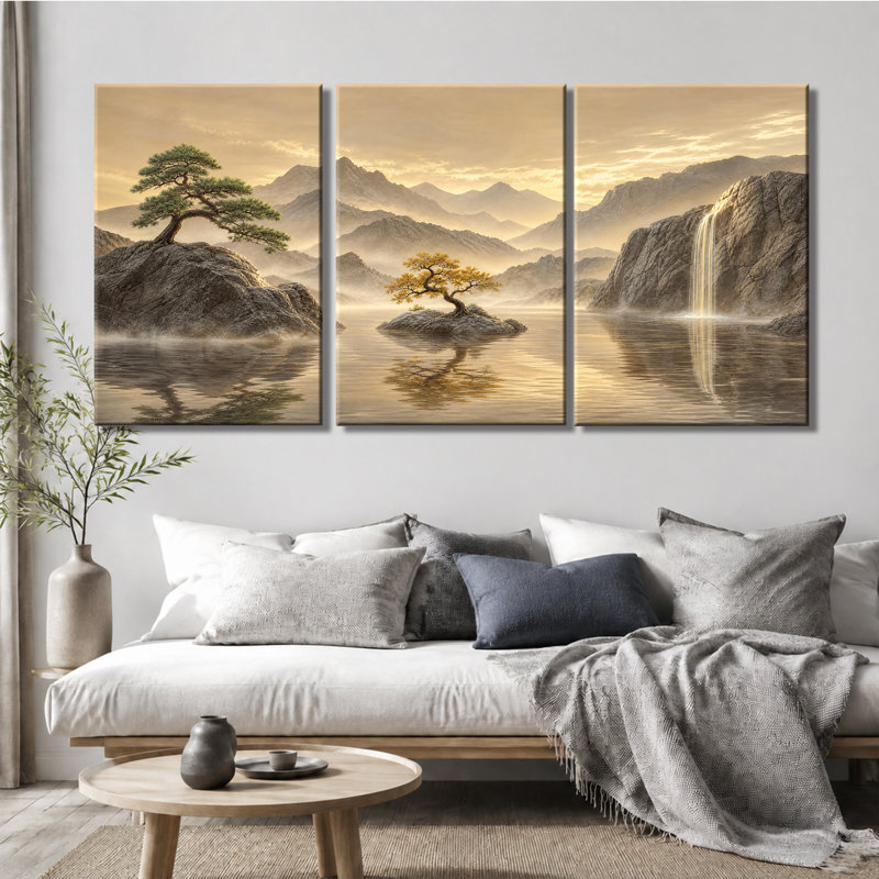 Toile, art mural, paysage de paysage chinois en pin doré, 24 * 36 pouces * 3