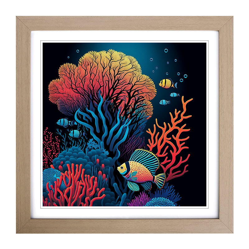 Coral Reef Pop Art - Single Picture Frame Print on Wood, Oak