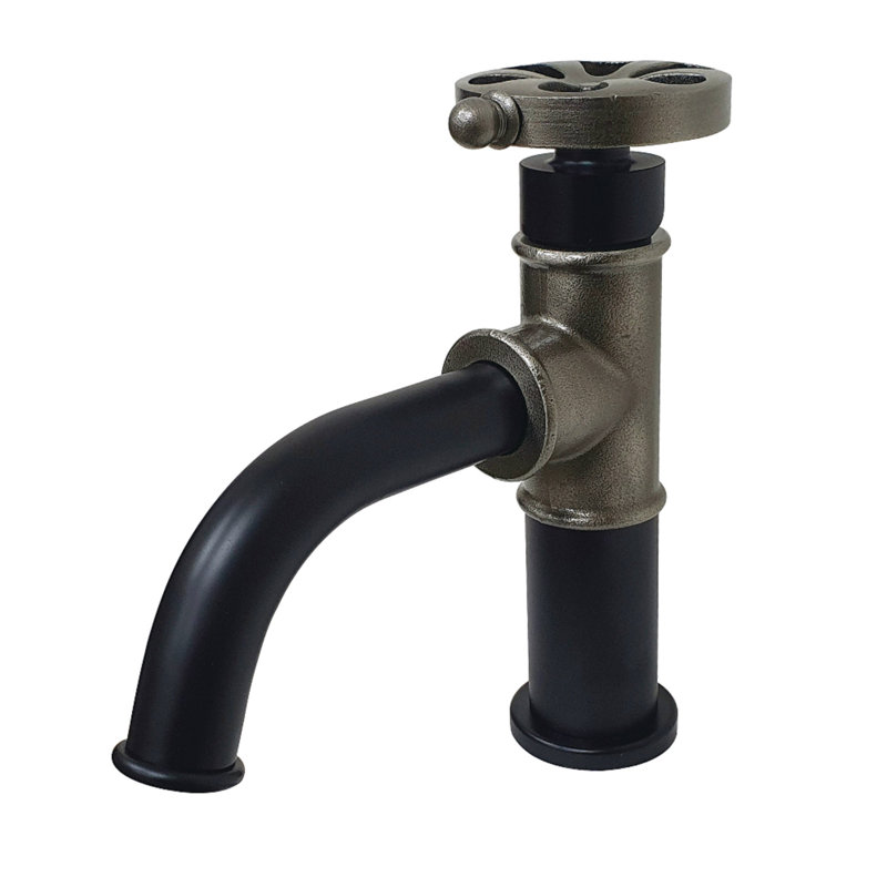 Kingston Brass Belknap Single-Handle 1-Hole Deck Mount Bathroom Faucet with Push Pop-Up, Matte Black/Black Stainless