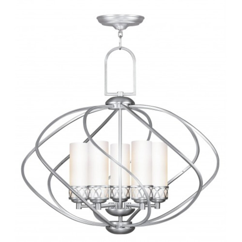 Lustre géométrique classique à 5 lumières Tayaba, H 21 po x l 27 po x P 17 po, Nickel brossé