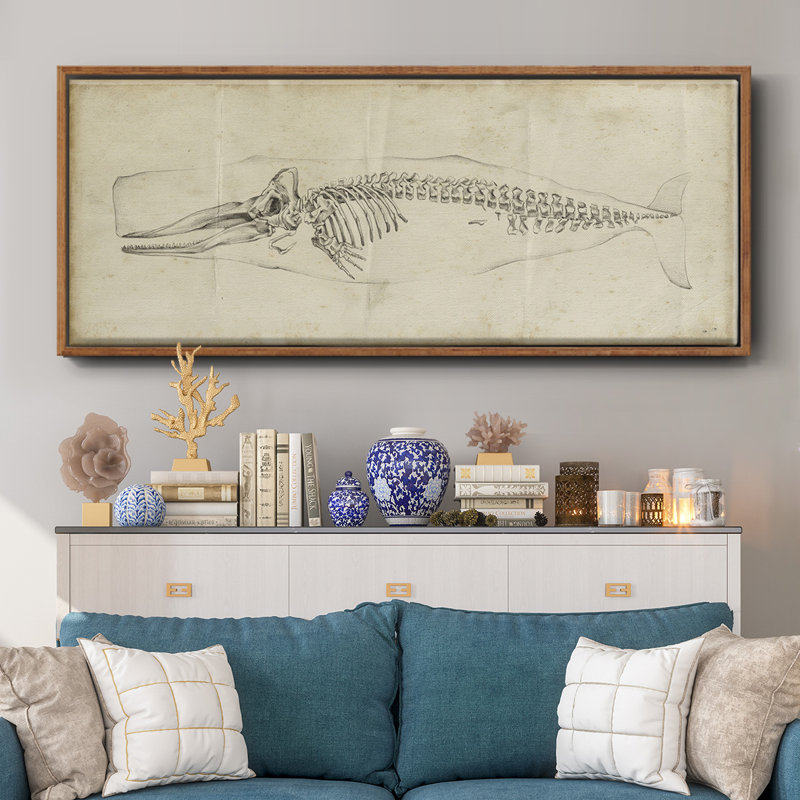 Whale Study II- Framed Canvas, 8" H x 20" W