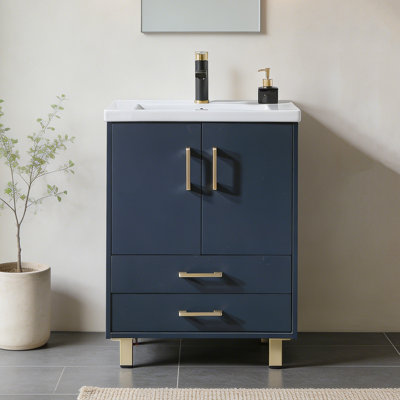 24" Modern Blue  Free-Standing Single Bathroom Vanity With Sink