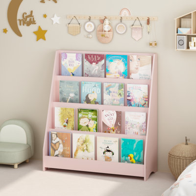 Bibliothèque pour enfants, bibliothèque ouverte à 4 niveaux pour enfants, tablettes pour livres pour tout-petits, présentoir autoportant pour salle de jeux, chambre à coucher, chambre de bébé