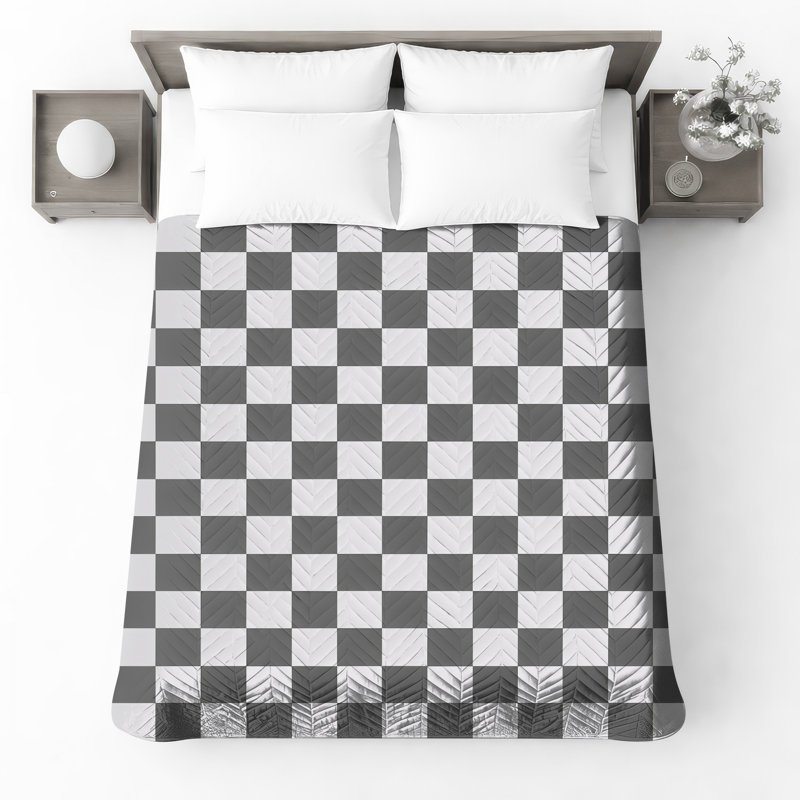 Couvre-lit matelassé à carreaux noir et blanc toutes tailles, Queen