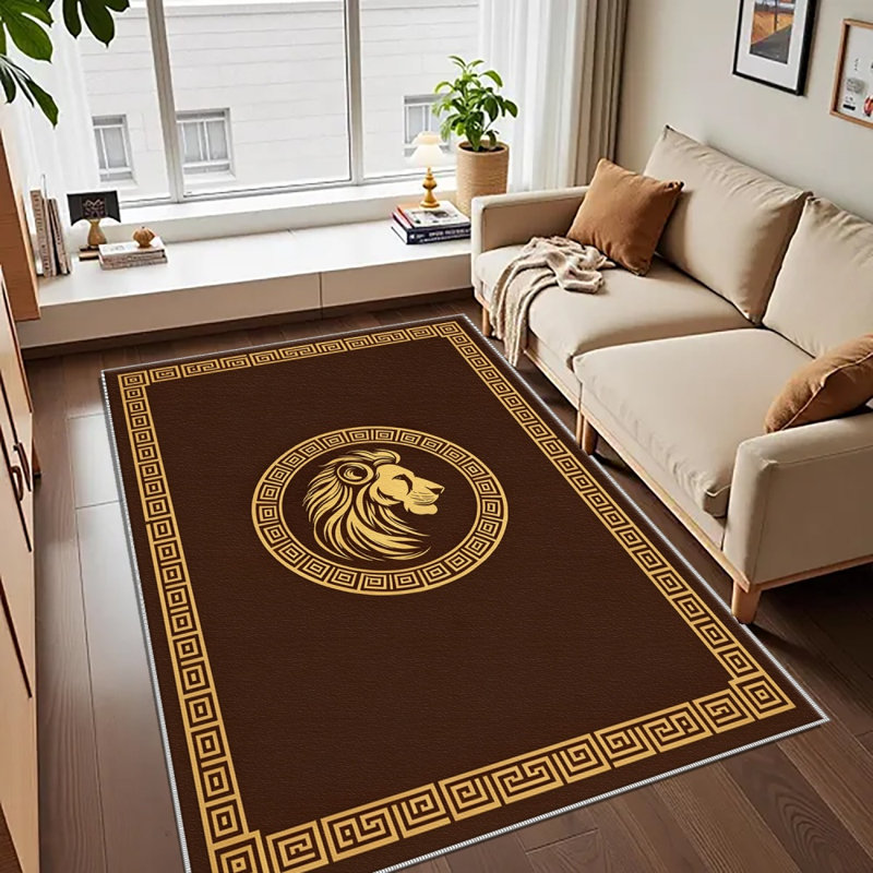 Coffee Golden Lion Carpet-waterproof, easy to clean, machine-washable, soft and comfortable; suitable for door mats, kitchens, living rooms, bedrooms, corridors, and laundry areas. Easy to clean, durable carpet for home decoration.