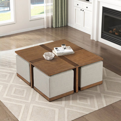 Table basse contemporaine carrée avec 4 tabourets rembourrés
