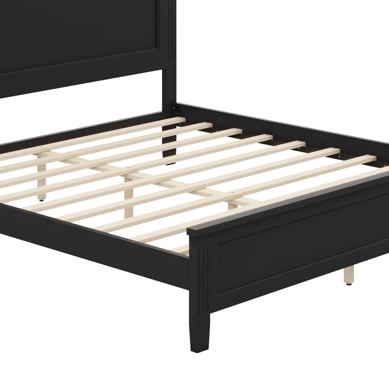 Lit plateforme avec tête de lit et pieds en lattes de bois, Black, Full