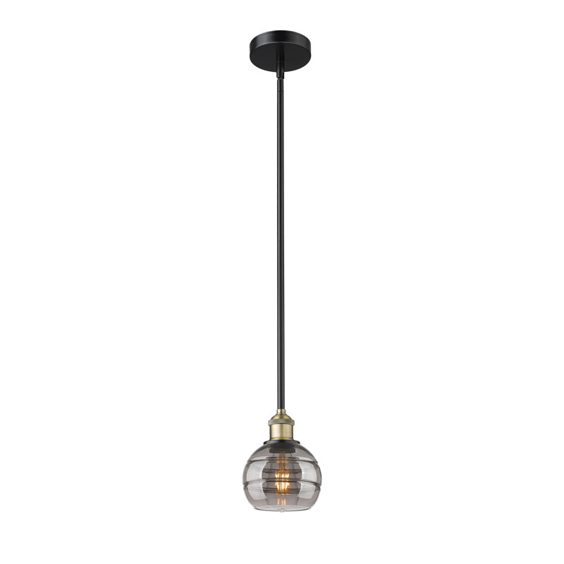 Mini-luminaire suspendu avec tige 6 po Edison Bienes-616-G556, H 7,38 po x l 5,88 po x P 5,88 po, Gris fumée clair