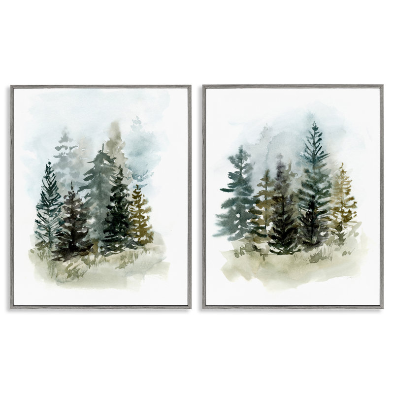 «Pine Trees Forest Grove», ensemble de 2 giclées encadrées par Victoria Barnes, Estampe numérique Farmhouse