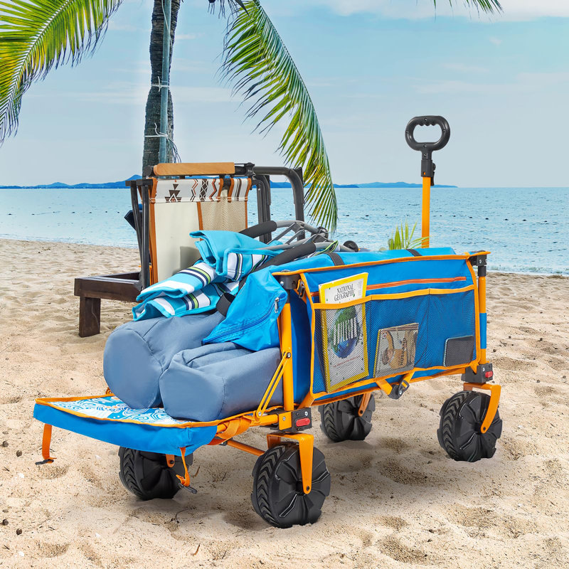 Chariot de plage extra long 49 pouces avec grandes roues, Bleu