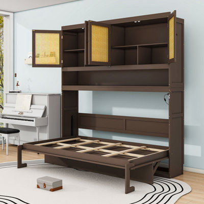 Murphy Bed with Cabinet, Desk, LED Lights and USB Ports