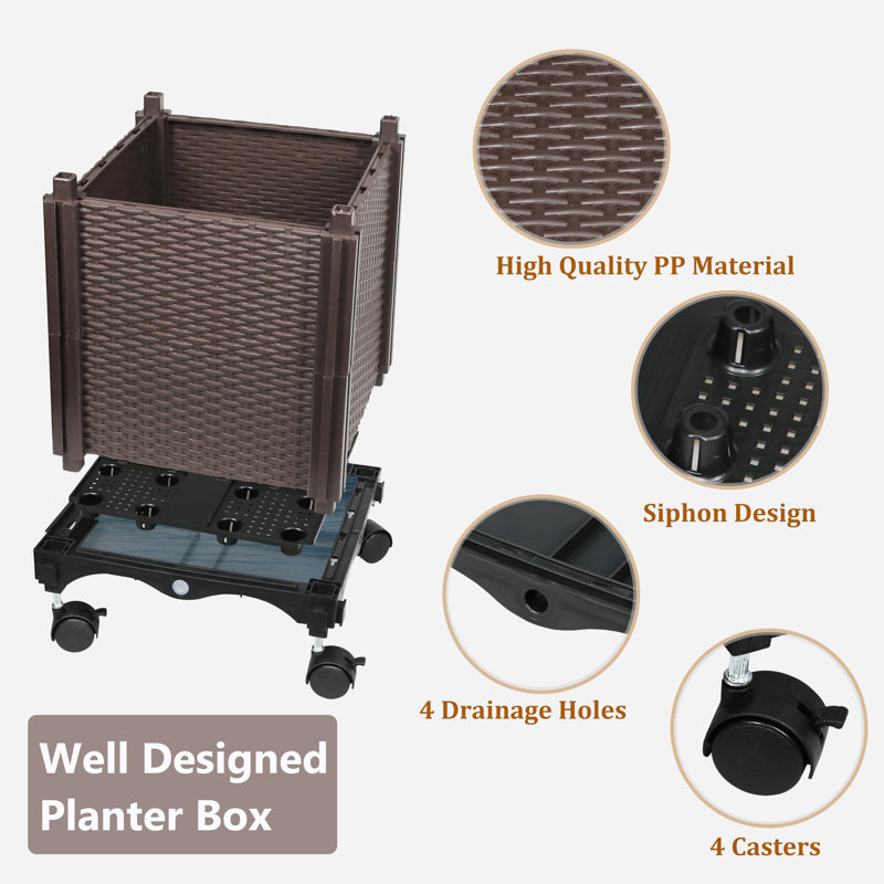 Brown Wicker Raised Garden Bed Planter Box with Trellis