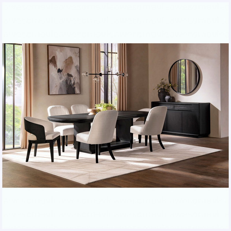 Ensemble de table de salle à manger rectangulaire bruni et crème 7 pièces