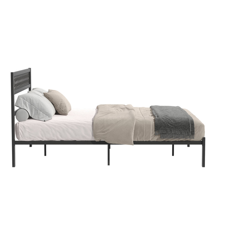 Charin Metal Platform Bed, Geometric Fretwork, Black, Full