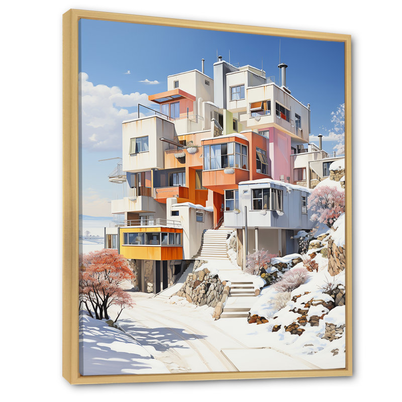 «De Stijl Modern City In Winter», reproduction sur toile, Cadre naturel flottant, H 40 po x l 30 po