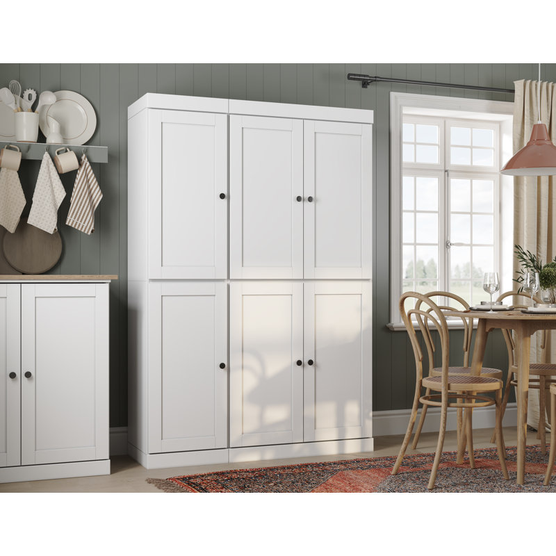 100% Solid Wood 48.5" Pantry Cabinet with Shaker Doors and Adjustable Shelves, White