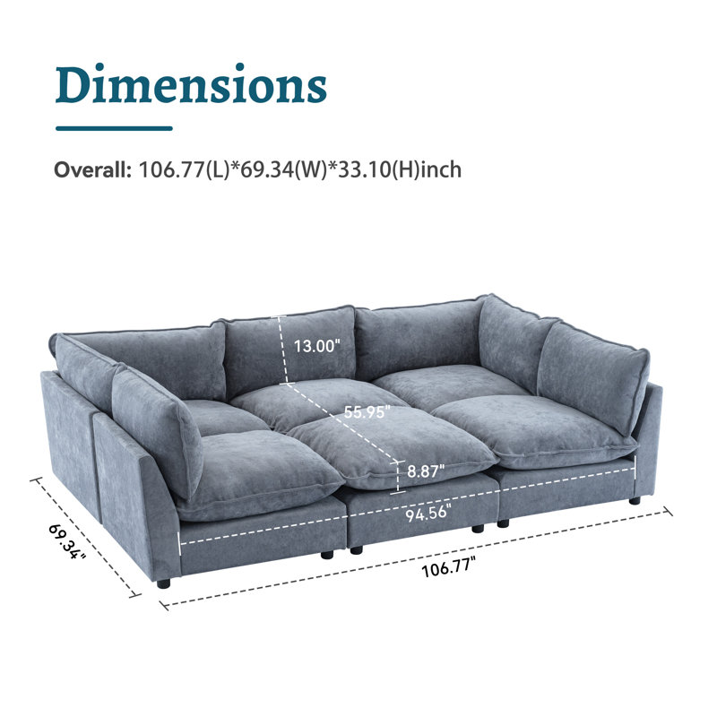Canapé modulaire 6 places Heffernan, Bleu
