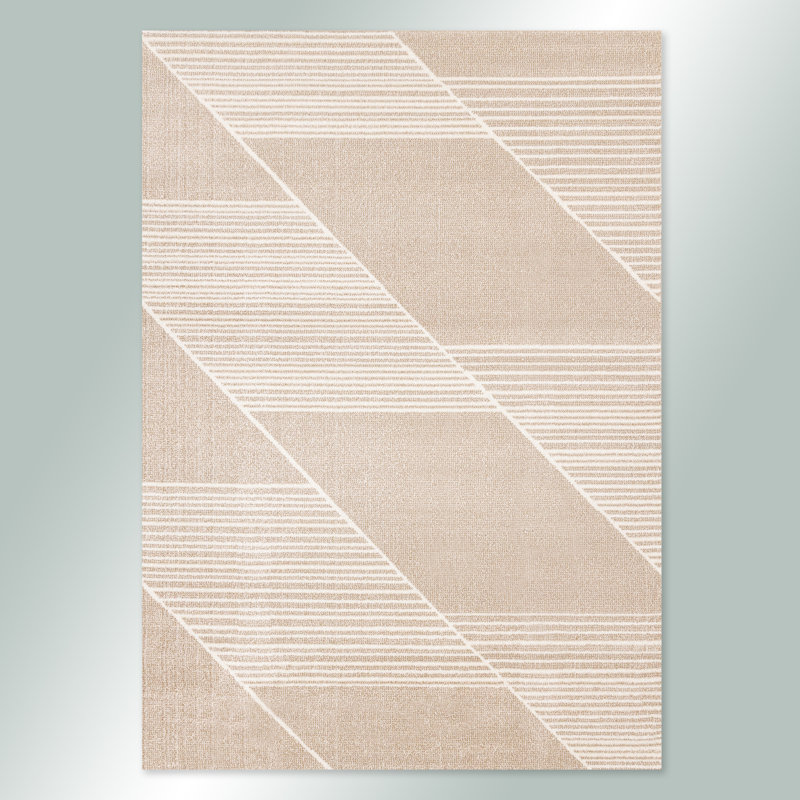 Kempst Cream Beige Soft Geometric Lines Rug, Rectangle 5 pi 3 po x 7 pi 7 po