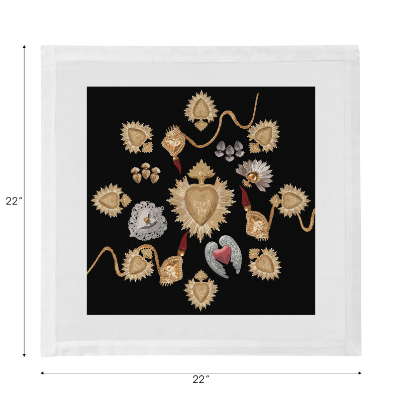Ex Vote Sacred Hearts Cotton Blend Square Napkins, Black