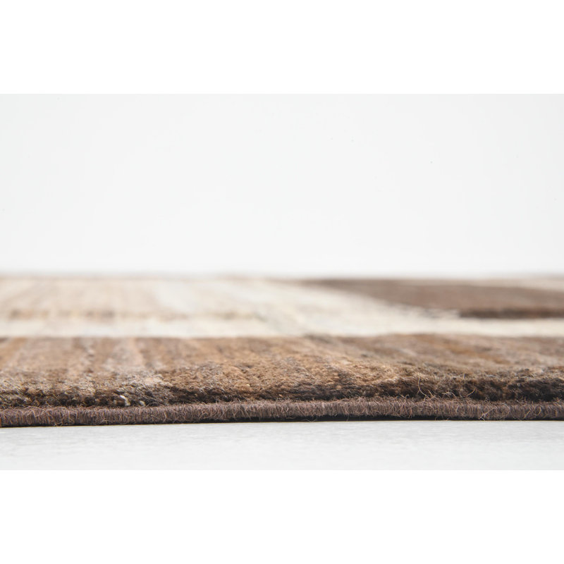 Tapis de la surface en laine brun/beige 6 pi 8 po x 9 pi 6 po one-of-kind à la main noué la new age Nash