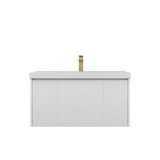 Lovold 36" Floating Bathroom Vanity with Acrylic Sink – Wall-Mounted Wood Cabinet with Fluted Front, Soft-Close Drawers & Modern Design
