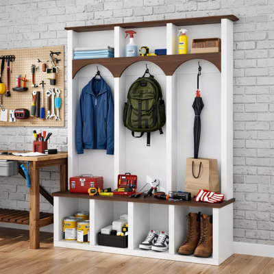 5-in-1 Garage Storage Cabinet with Bench, Coat Rack, Organizer Hall Tree for Entryway, Garage